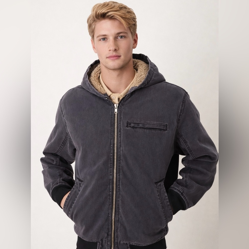 NWT Abercrombie Sherpa Lined Hooded Jacket Charcoal Gray‎ Size M
